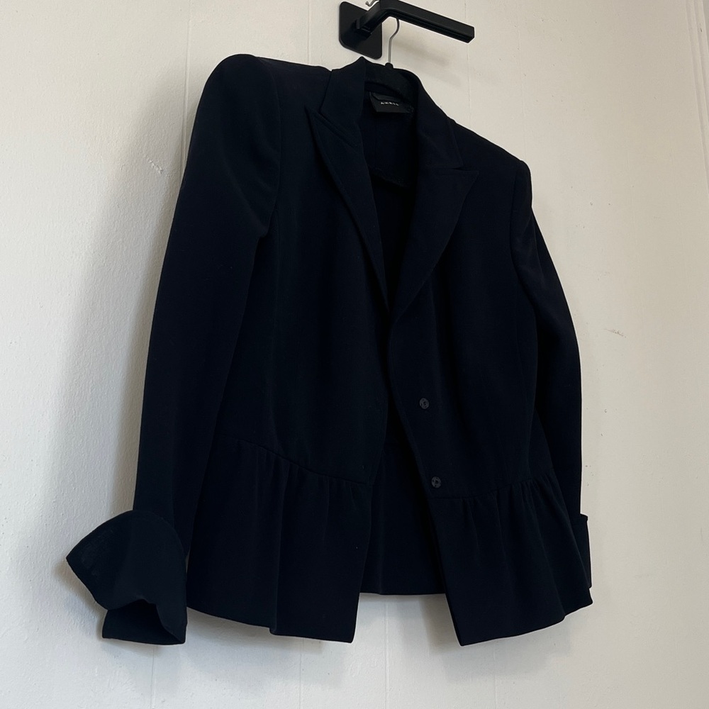 Akris Black Wool Peplum Hem French Cuff
 Women's Blazer size 10